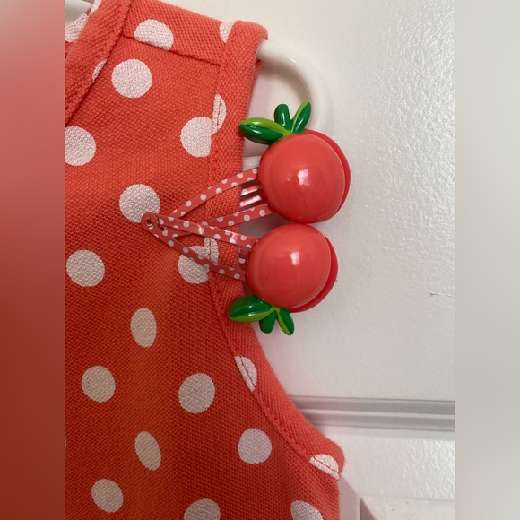 Gymboree polka dot dress with matching hair clips CORAL color - Picture 4 of 5